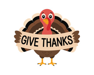 Thanksgiving turkey with give thanks banner