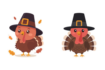 Thanksgiving turkey with pilgrim hats illustration
