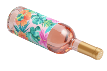 Pink wine bottle with tropical design