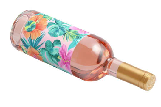 Pink wine bottle with tropical design