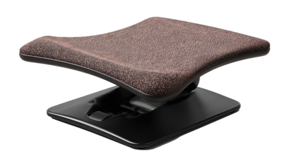 An under-desk ergonomic footrest with curved textured platform, adjustable tilt, and stable base, isolated on transparent background.
