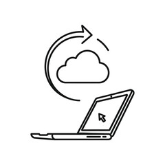Cloud Computing Synchronicity: A clean and crisp illustration of a laptop connecting seamlessly with a cloud icon, encircled by an arrow symbolizing continuous synchronization and data flow.