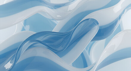 Elegant abstract 3D rendering of fluid waves in calming blue and white shades