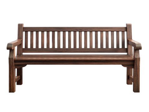 Wooden park bench front view