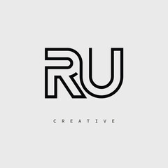 RU Creative Letter Logo &ndash; Minimal Line Monogram in Black Outline for Modern Branding Identity Design.