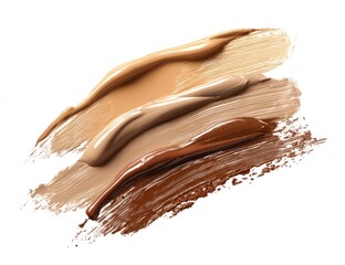 Three shades of liquid foundation swirled in a brushstroke pattern against a white background