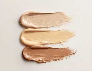 Three shades of foundation, swirled and layered on a light background