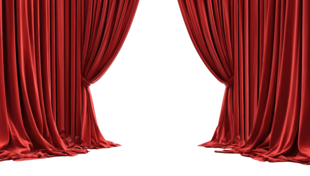Red velvet stage curtains open
