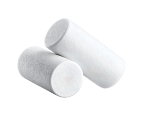 A pair of foam earplugs with cylindrical shape, smooth closed-cell texture, and square ends, isolated on transparent background.
