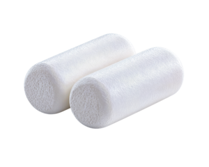 A pair of foam earplugs with cylindrical shape, smooth closed-cell texture, and square ends, isolated on transparent background.
