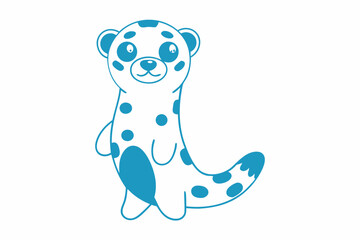 Cartoon Otter Standing Isolated on White Background with Blue Spots