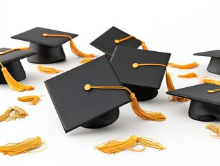 Graduation caps scattered