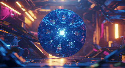 Futuristic Glowing Orb in a Cyberpunk Environment, Mysterious and Captivating