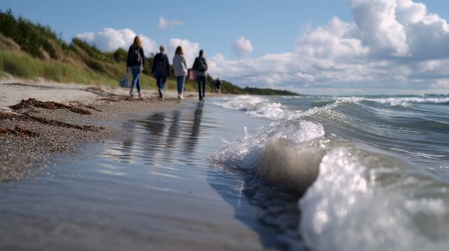 Blissful Beach Stroll: Golden Hour Serenity by the Shoreline