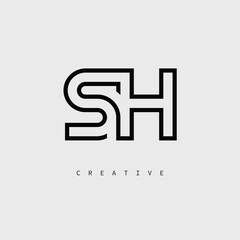 Obraz premium SH Creative Letter Logo – Minimal Line Monogram in Black Outline for Modern Branding Identity Design.