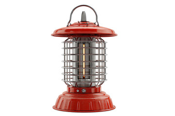 An electric bug zapper lantern with cylindrical housing, protective grid, and hanging loop, isolated on transparent background.
