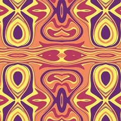 A vibrant abstract tribal pattern with symmetrical liquid shapes in a bold, modern design, perfect for backgrounds and decorative purposes