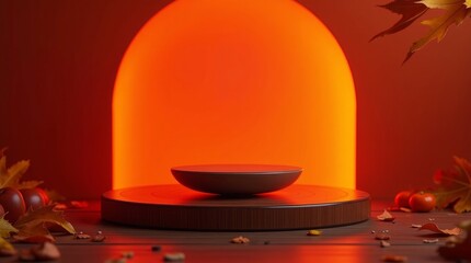 Autumn display with warm glow and natural elements podium bowl