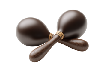 A pair of maracas with matte gourd-style shells and seamless handles, crossed neatly, isolated on transparent background.
