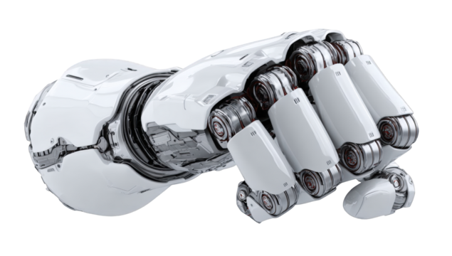 A detailed close-up of a robotic hand