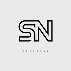 SN Creative Letter Logo &ndash; Minimal Line Monogram in Black Outline for Modern Branding Identity Design.