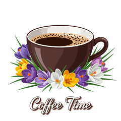 Aesthetic Floral International Coffee day with Flowers and Coffee time Text