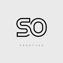 SO Creative Letter Logo – Minimal Line Monogram in Black Outline for Modern Branding Identity Design.