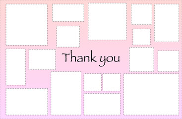 シンプル ランダム配置フォトフレーム  Thank you グラデーション背景 ピンク〜Simple Randomly Arranged Photo Frame 