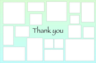 シンプル ランダム配置フォトフレーム Thank you グラデーション背景青緑〜Simple Randomly Arranged Photo Frame Thank You Blue-Green〜