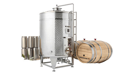 Stainless Steel Wine Fermentation Tank and Wooden Barrels