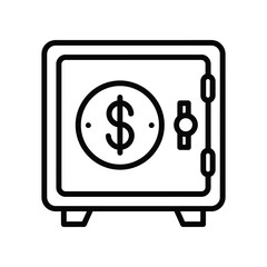 Secure Vault: A minimalist and conceptual line art illustration of a robust safe with a prominent dollar symbol, embodying financial security and protection of assets.