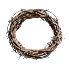 Fototapeta premium A circular wreath of dried, light brown twigs with barbed wire interwoven