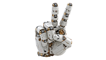Mechanical hand making a peace sign