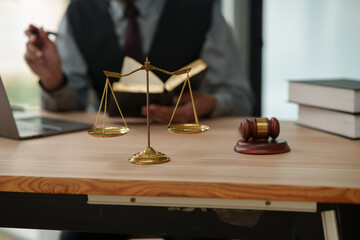 lawyers or attorneys discussing a contract agreement. Successful businessmen have a contract in...