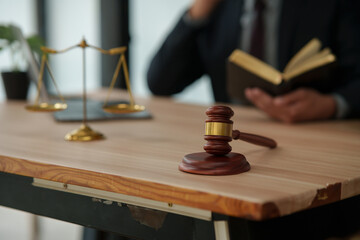 male lawyer works on legal matters at the office.