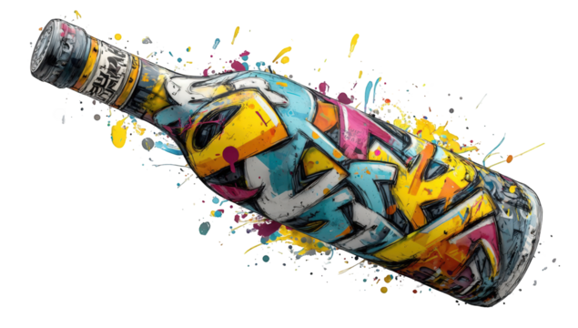 Vibrant bottle with graffiti-style design