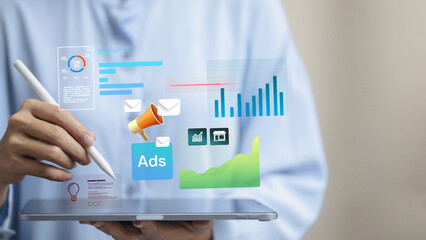 Digital Marketing Advertising Strategy with Data Analytics on Tablet