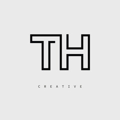 TH Creative Letter Logo – Minimal Line Monogram in Black Outline for Modern Branding Identity Design.