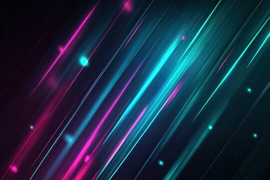 Futuristic neon cyan and magenta streaks creating dynamic diagonal glowing motion on dark digital background - Powered by Adobe