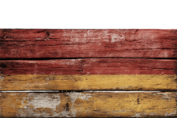Weathered wooden planks with faded red and yellow horizontal stripes