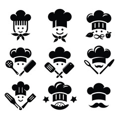 Chef Hat and Mustache Culinary Vector Icons Set