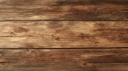 Fototapeta premium Close-up of weathered wooden planks. Horizontal grain, various shades of brown. Natural wood texture, showing knots and cracks
