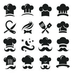 Chef Hat and Mustache Culinary Vector Icons Set