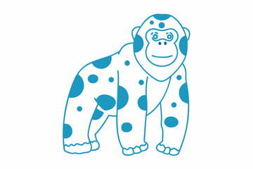 Cartoon Blue Gorilla Design with Spots and Cute Smiling Expression on White