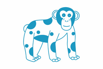 Cartoon Blue Monkey with Spots Isolated on White Background, Animal Icon