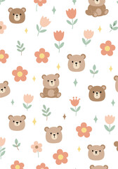 Charming teddy bear and floral pattern for nursery decor and childrens apparel designs