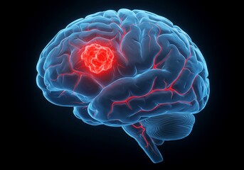 Brain Tumor Visualization: Red Glioma on Blue Brain