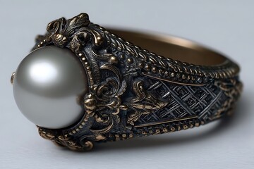 Luxury ornate ring with large pearl high resolution picture