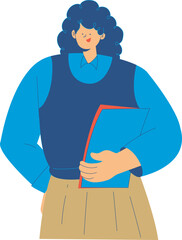 Confident young woman holding a folder, business attire, professional, illustration.