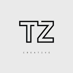 Fototapeta premium TZ Creative Letter Logo – Minimal Line Monogram in Black Outline for Modern Branding Identity Design.